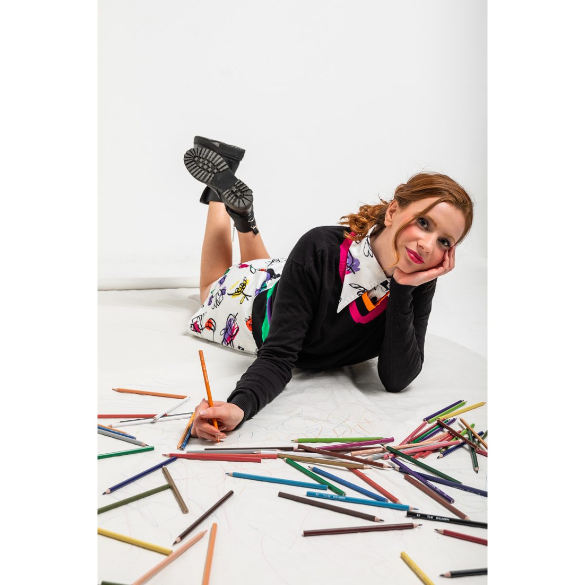 Lolina • Imagine Sweater V Neckline • Black with Stripes - Image 6