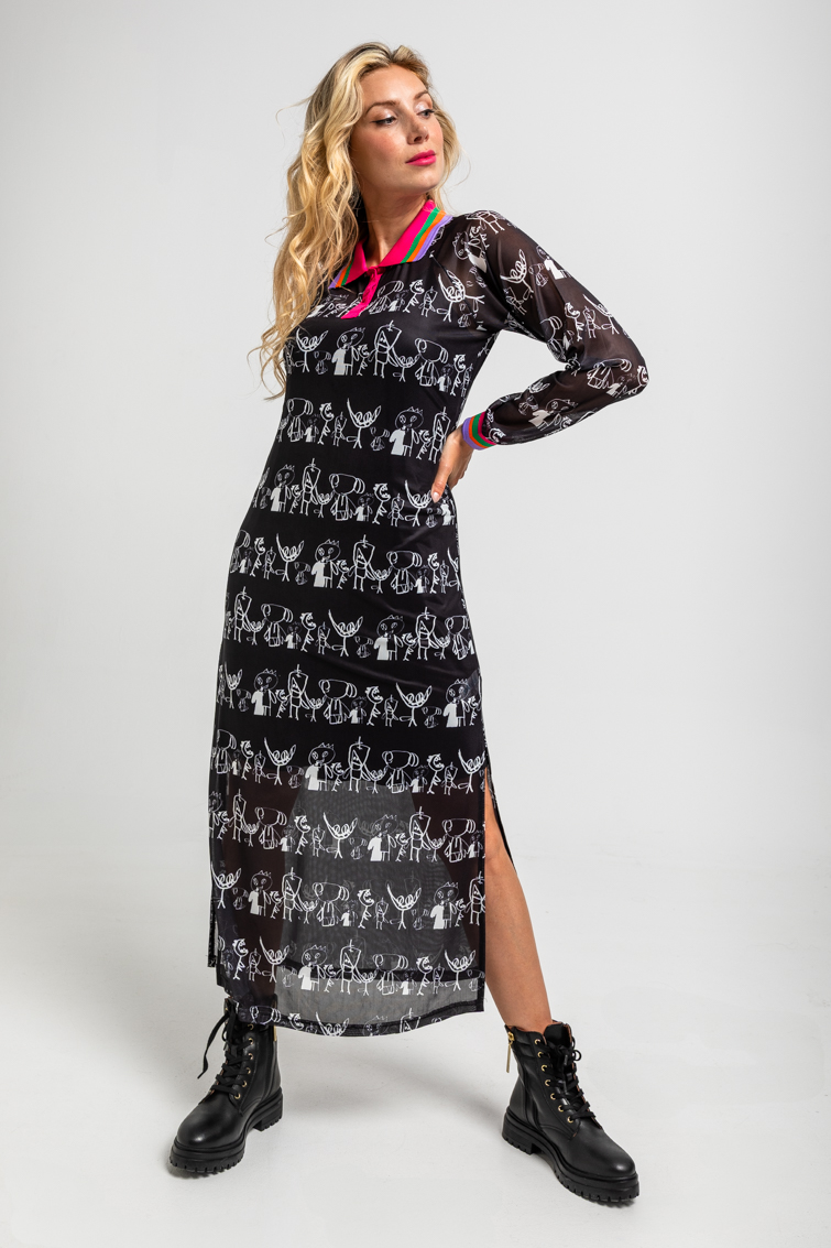 Lolina • Imagine long polo dress • Black multi