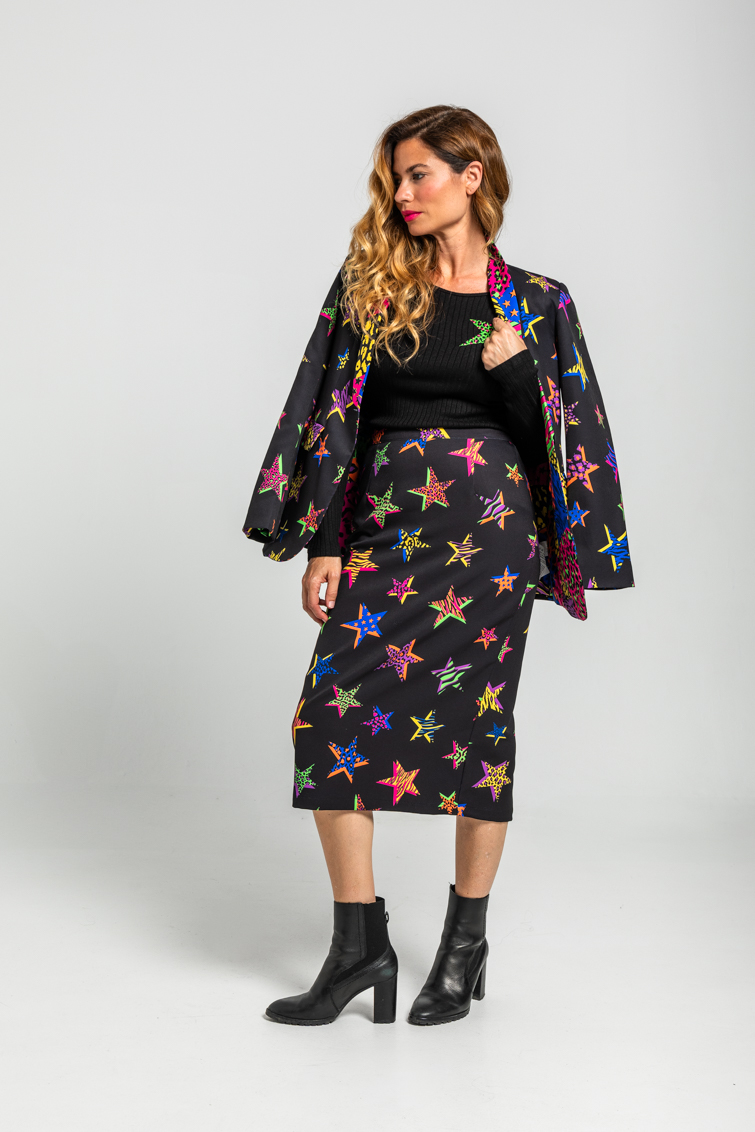 Lolina • Shiny Girl Midi Skirt • Black multi