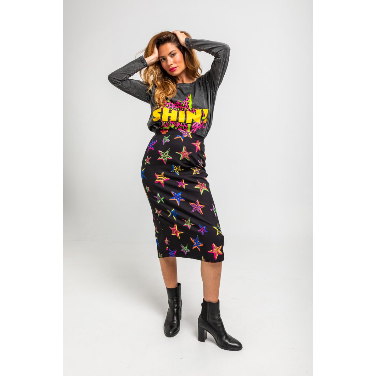 Lolina • Shiny Girl Midi Skirt • Black multi - Image 4