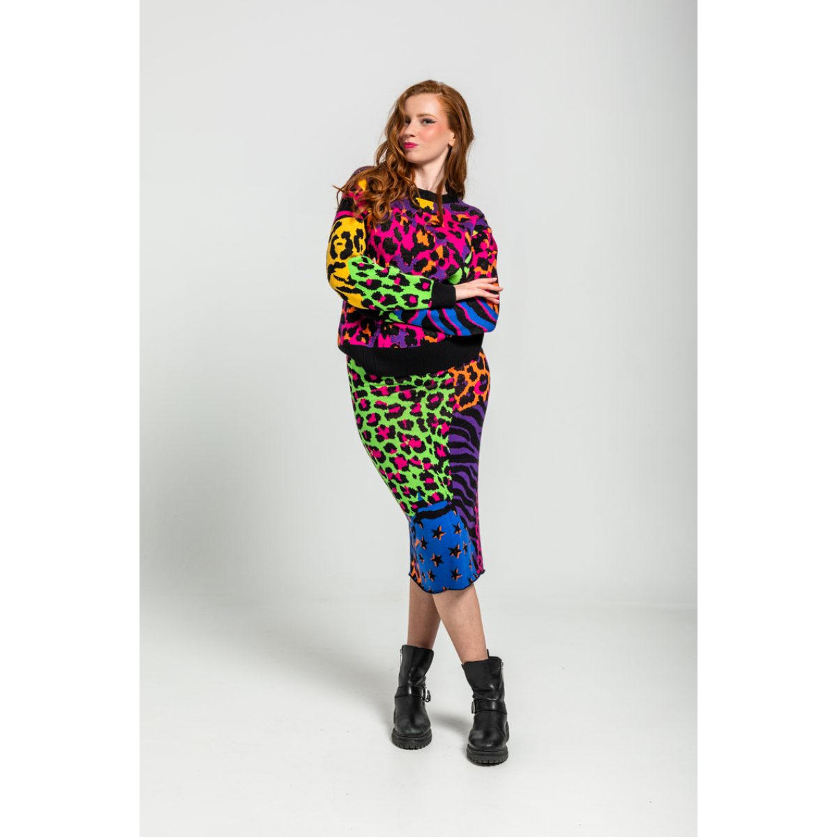 Lolina • Caótica Midi Knitted Skirt • Black multi Leopard - Image 3