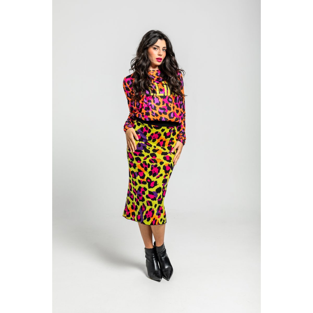 Lolina • I'm Felina Midi Knitted Skirt • Green Yellow Leopard - Image 7