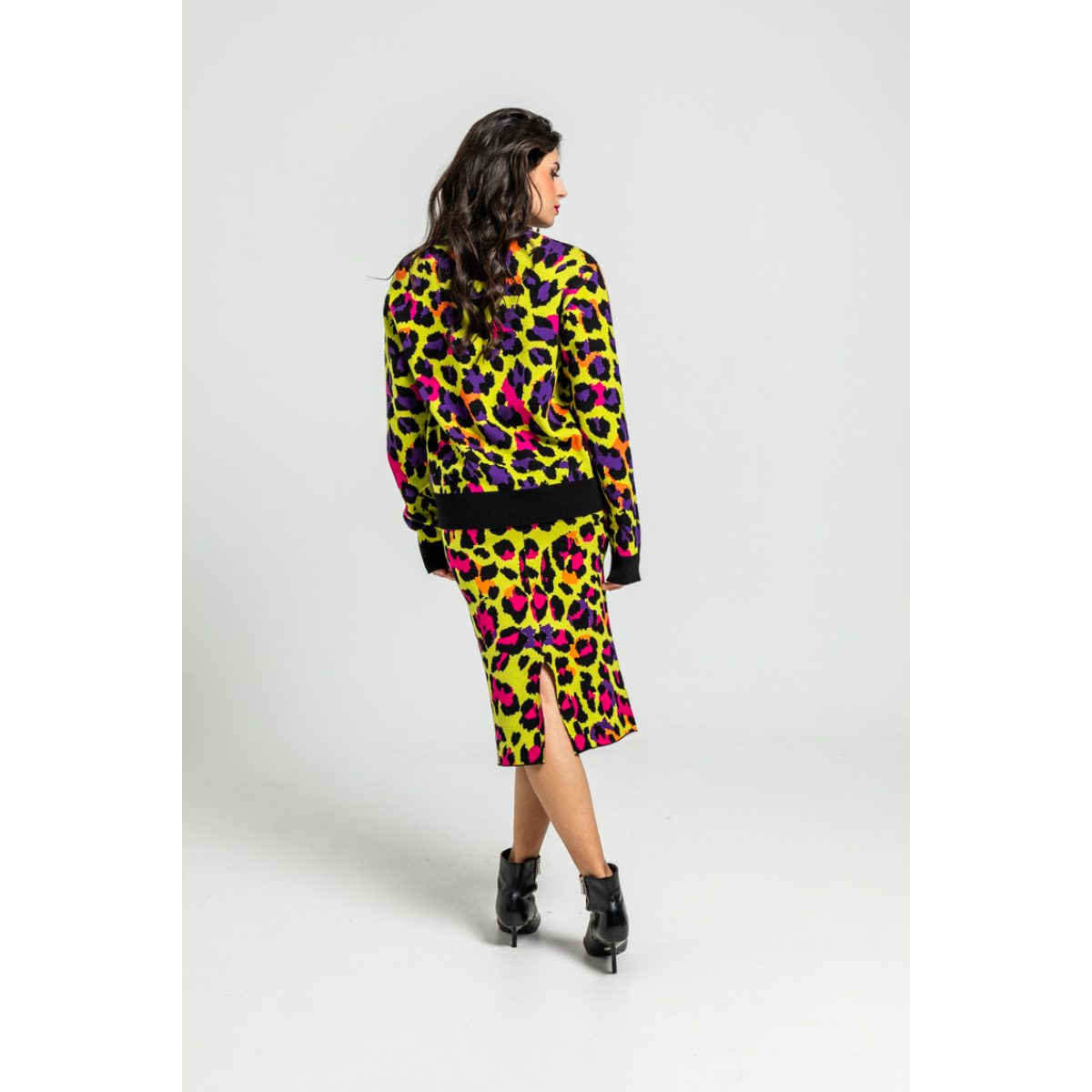 Lolina • I'm Felina Midi Knitted Skirt • Green Yellow Leopard - Image 3