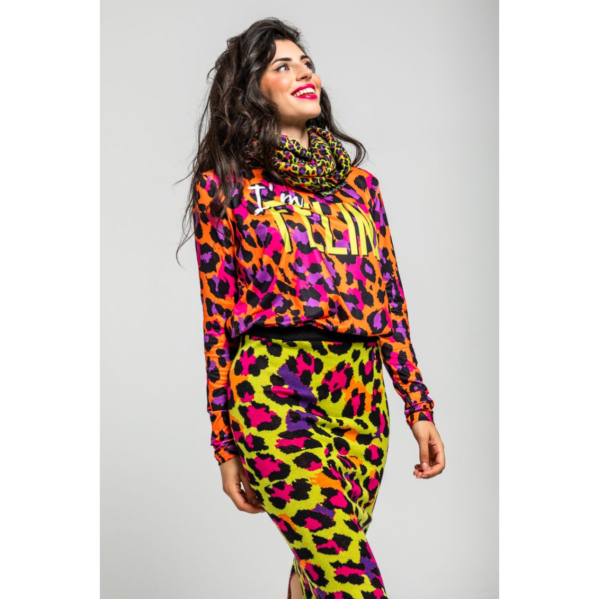 Lolina • I'm Felina Midi Knitted Skirt • Green Yellow Leopard - Image 5