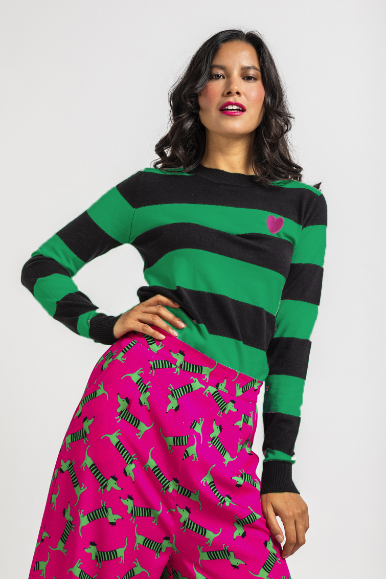 Lolina • Mas para que una perra verde Sweater • Black Green with Stripes