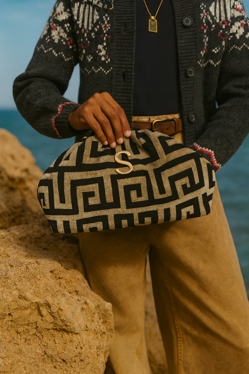 Sorena • Domna large Bucket Bag • Black Beige