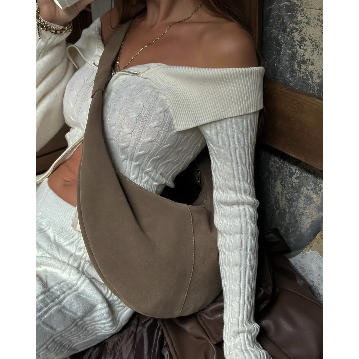 Bonendis • Ariana Suede Leather Shoulder Bag • Mocca - Image 2