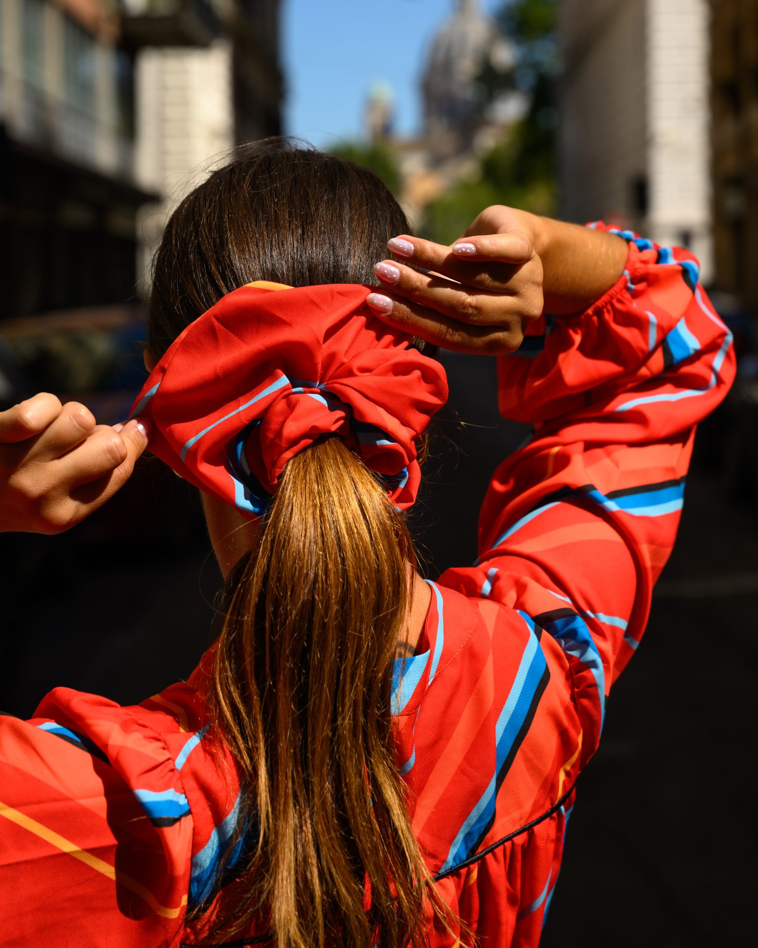 So bohemian • Zoya Scrunchie • Red with stripes