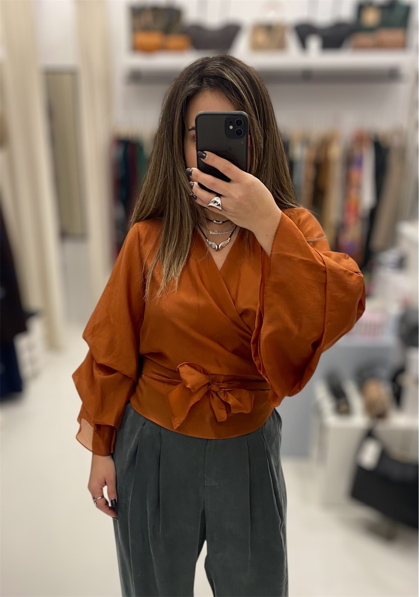 Le Vertige • Ruffled Wrap Shirt • Terracotta