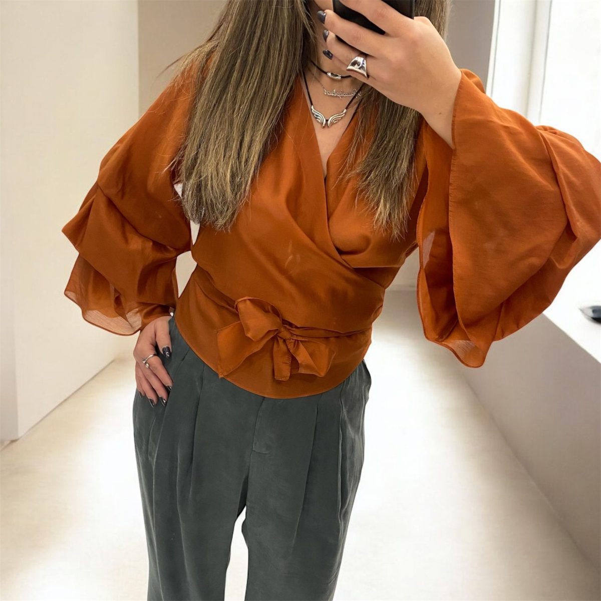 Le Vertige • Ruffled Wrap Shirt • Terracotta - Image 5