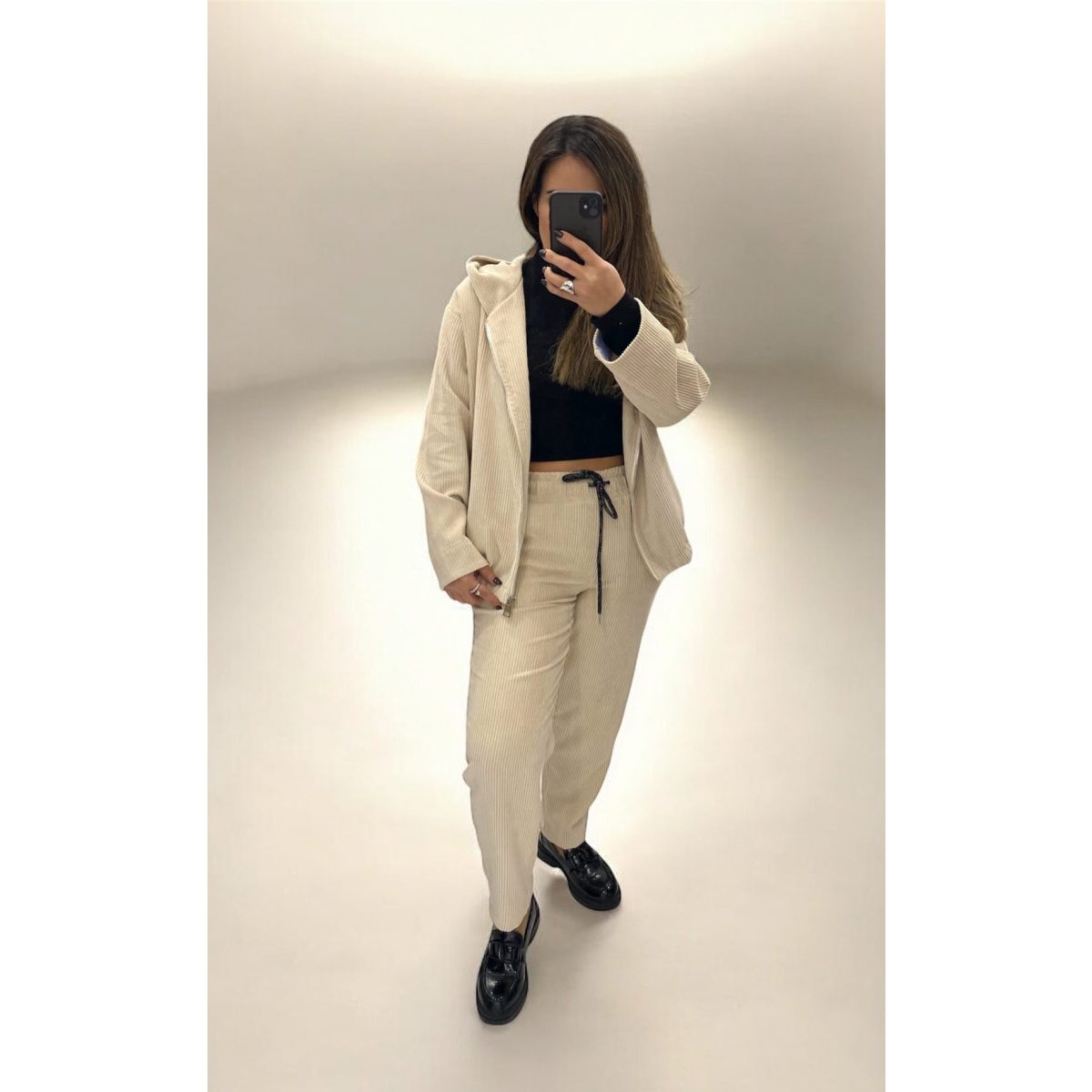 Le Streghe • Hooded Corduroy Velvet Jacket •  Latte Beige - Image 4