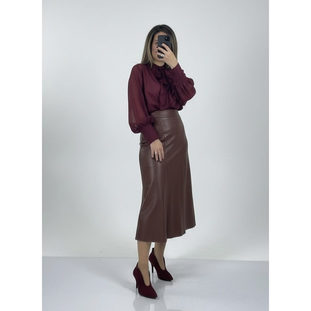 Le Vertige • Vegan Leather highwaisted skirt • Tabac Brown - Image 4
