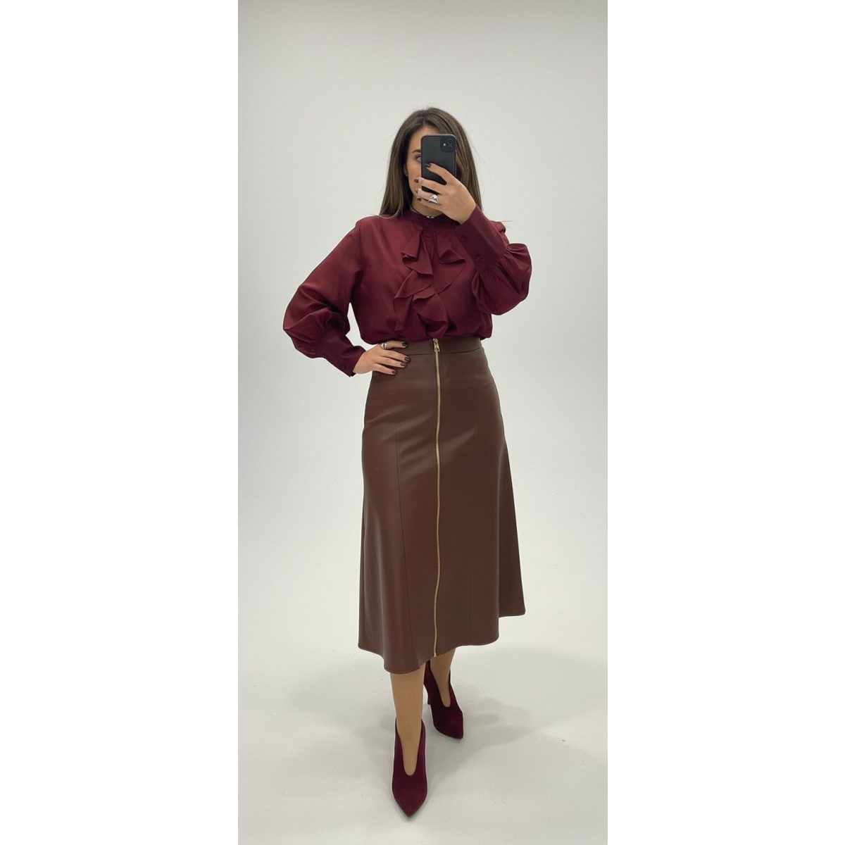 Le Vertige • Vegan Leather highwaisted skirt • Tabac Brown - Image 2