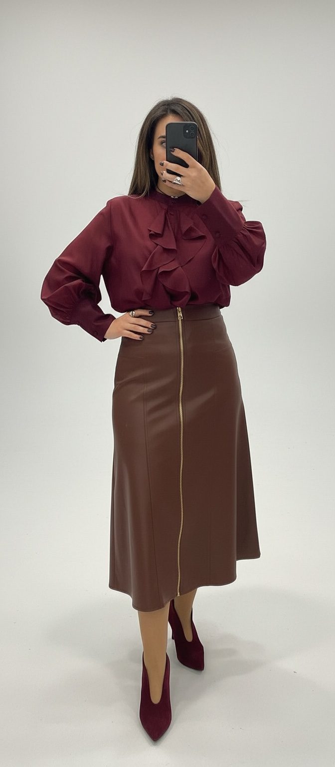 Le Vertige • Ruffled Neck Shirt • Bordeaux