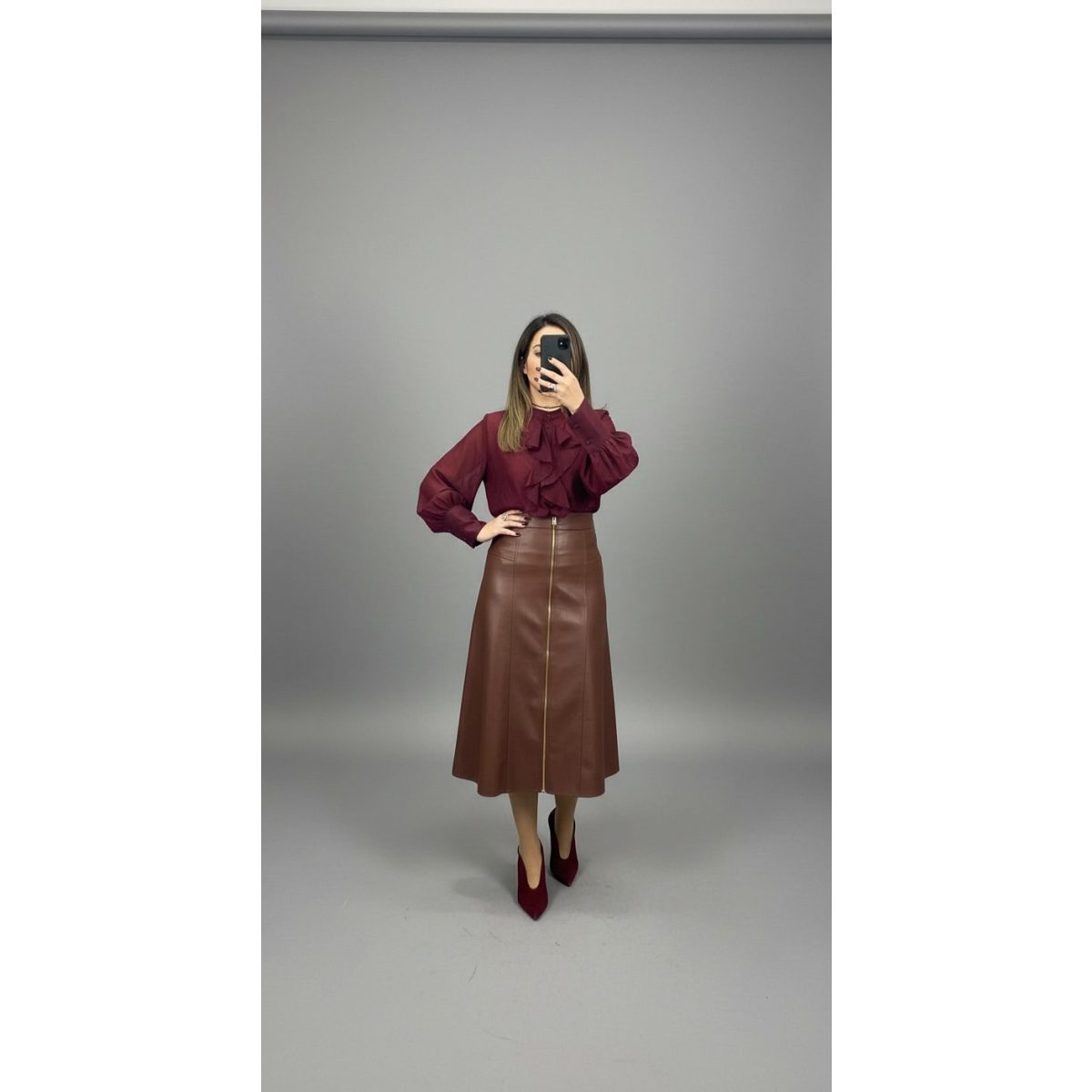 Le Vertige • Vegan Leather highwaisted skirt • Tabac Brown - Image 3