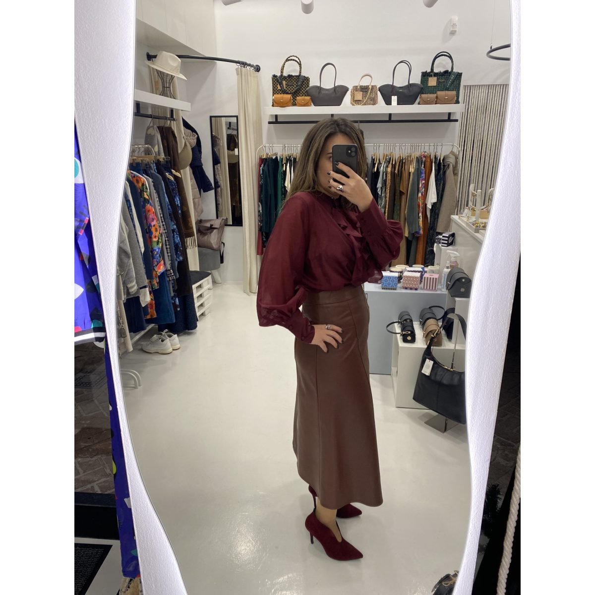 Le Vertige • Vegan Leather highwaisted skirt • Tabac Brown - Image 7