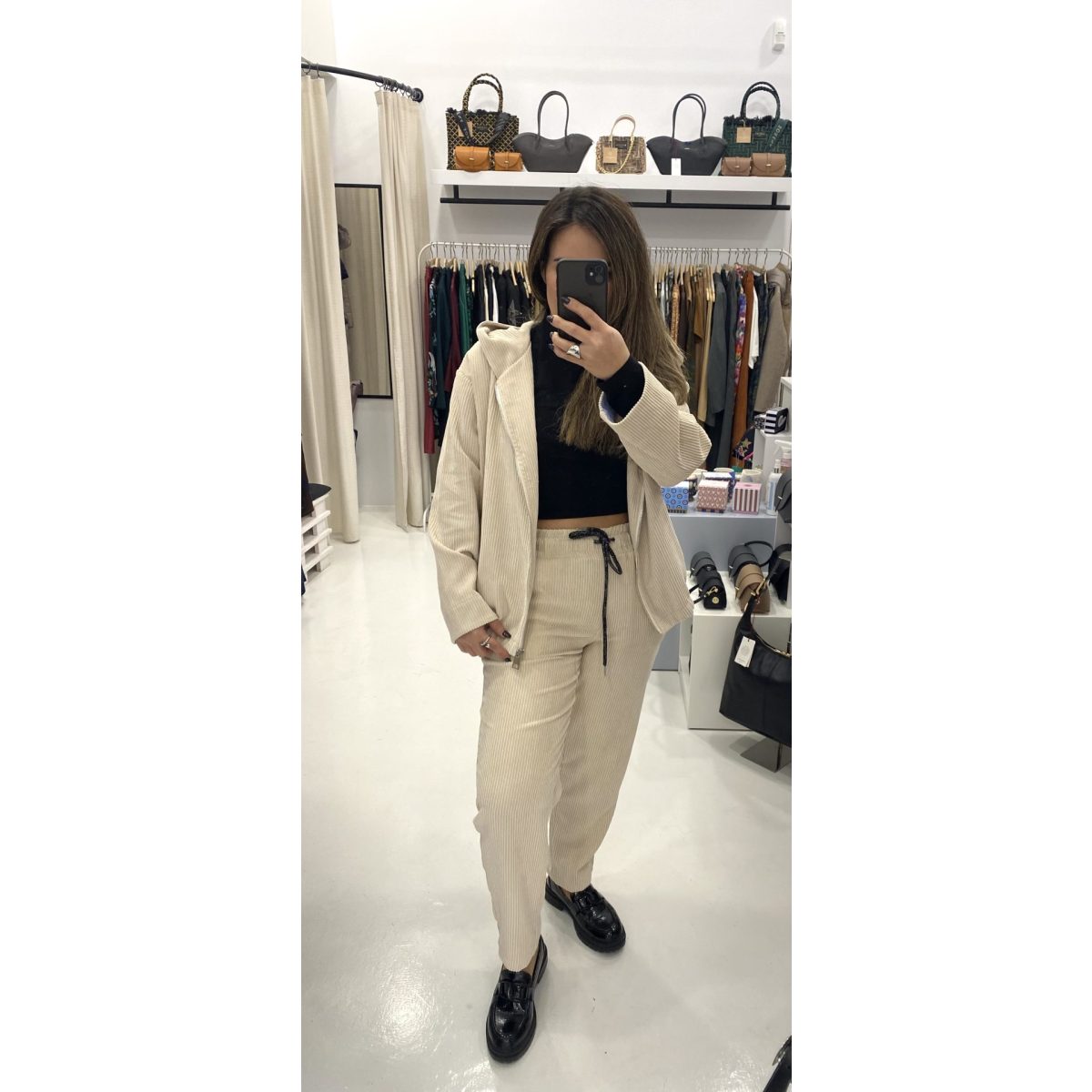 Le Streghe • Elastic Corduroy Velvet Trousers • Latte Beige - Image 6