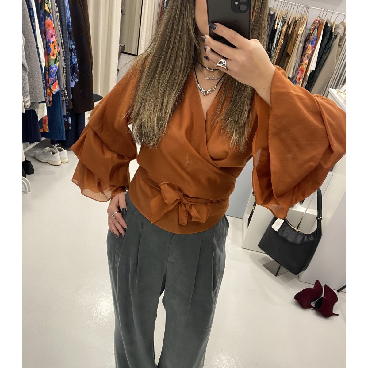 Le Vertige • Ruffled Wrap Shirt • Terracotta - Image 2