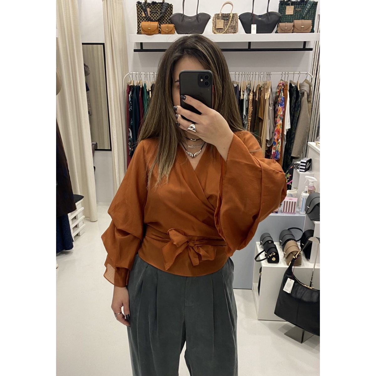 Le Vertige • Ruffled Wrap Shirt • Terracotta - Image 4