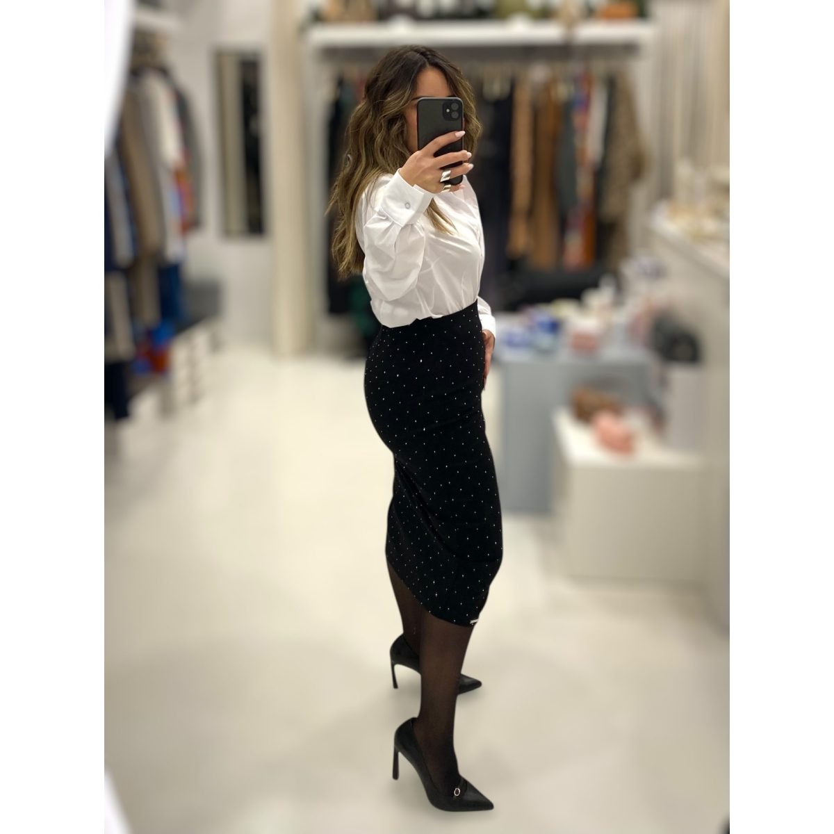 Le Vertige • Pencil Midi Skirt • Black with strass - Image 3