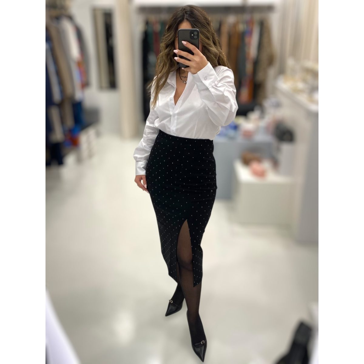 Le Vertige • Pencil Midi Skirt • Black with strass - Image 4