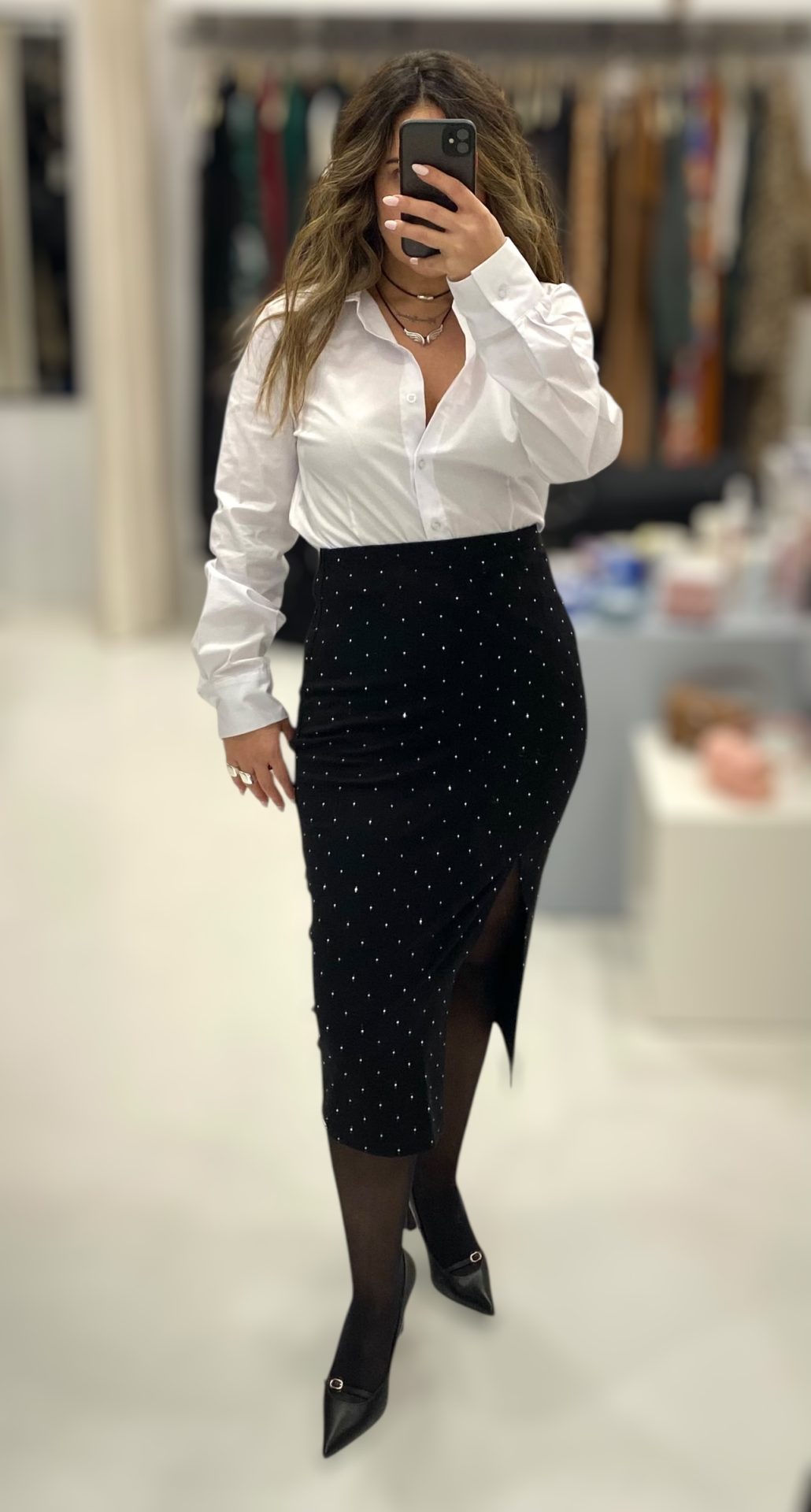 Le Vertige • Pencil Midi Skirt • Black with strass