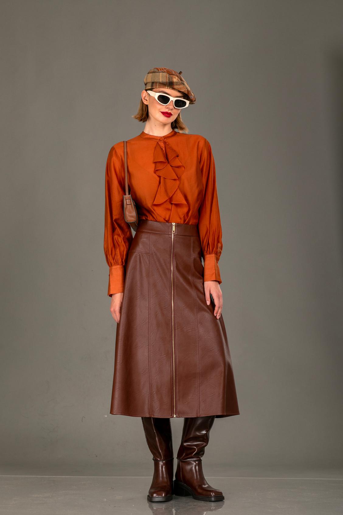Le Vertige • Vegan Leather highwaisted skirt • Tabac Brown