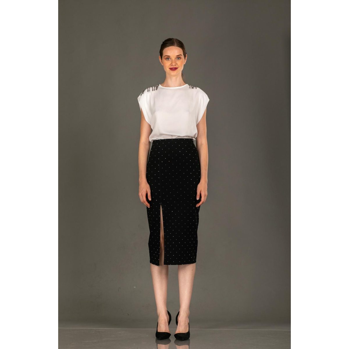 Le Vertige • Pencil Midi Skirt • Black with strass - Image 2