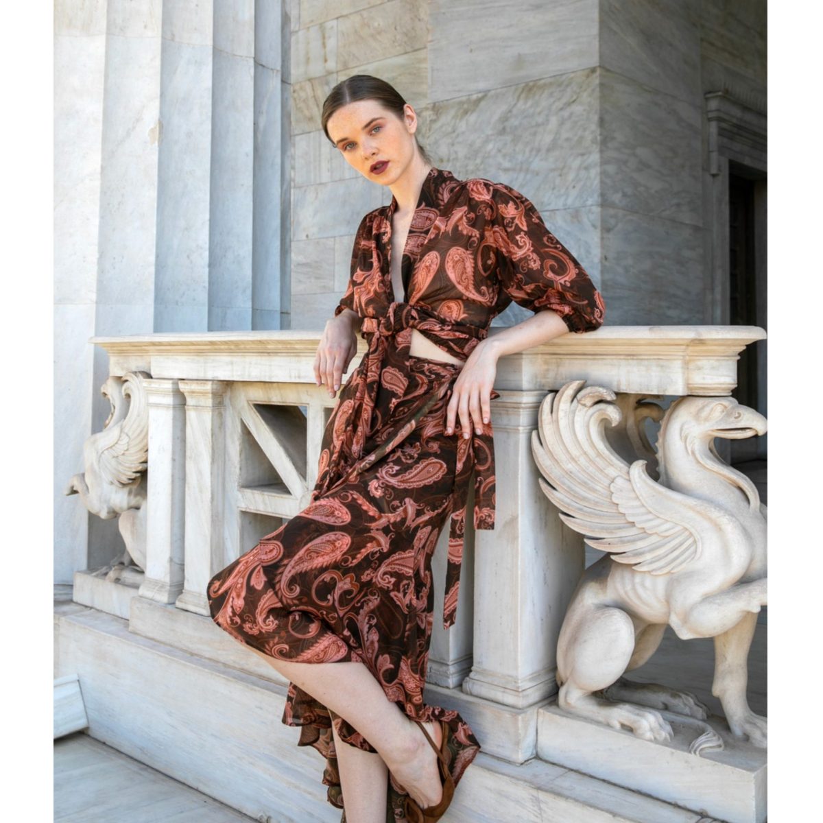 Le Vertige • Paisley Co-ord Set • Choco Brown Terracotta - Image 2