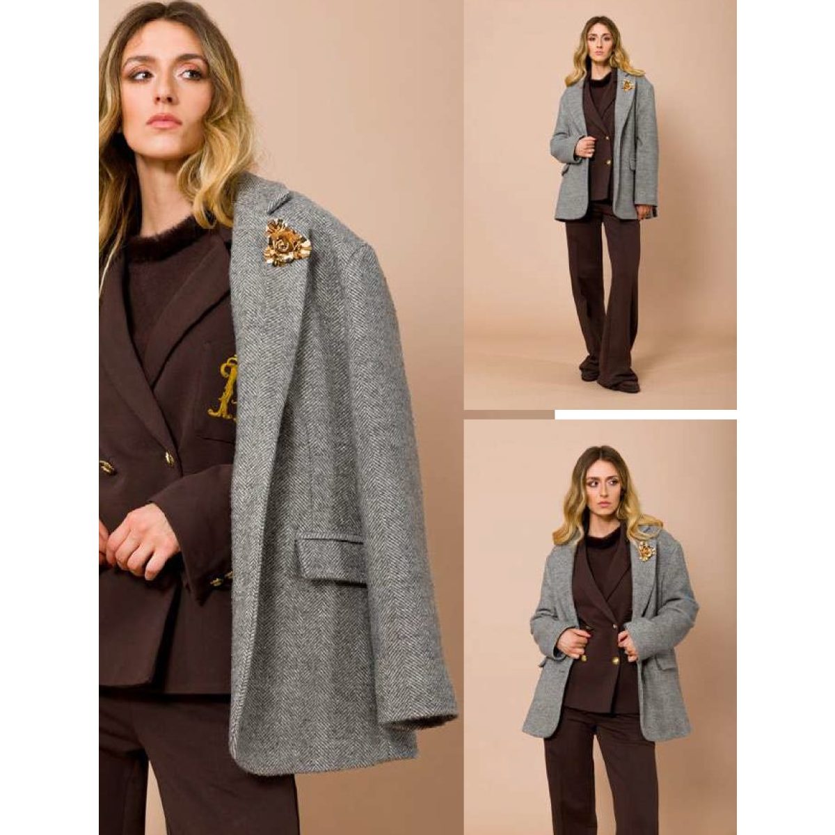 Maryley • Oversized Herringbone Jacket • Light Grey - Image 2