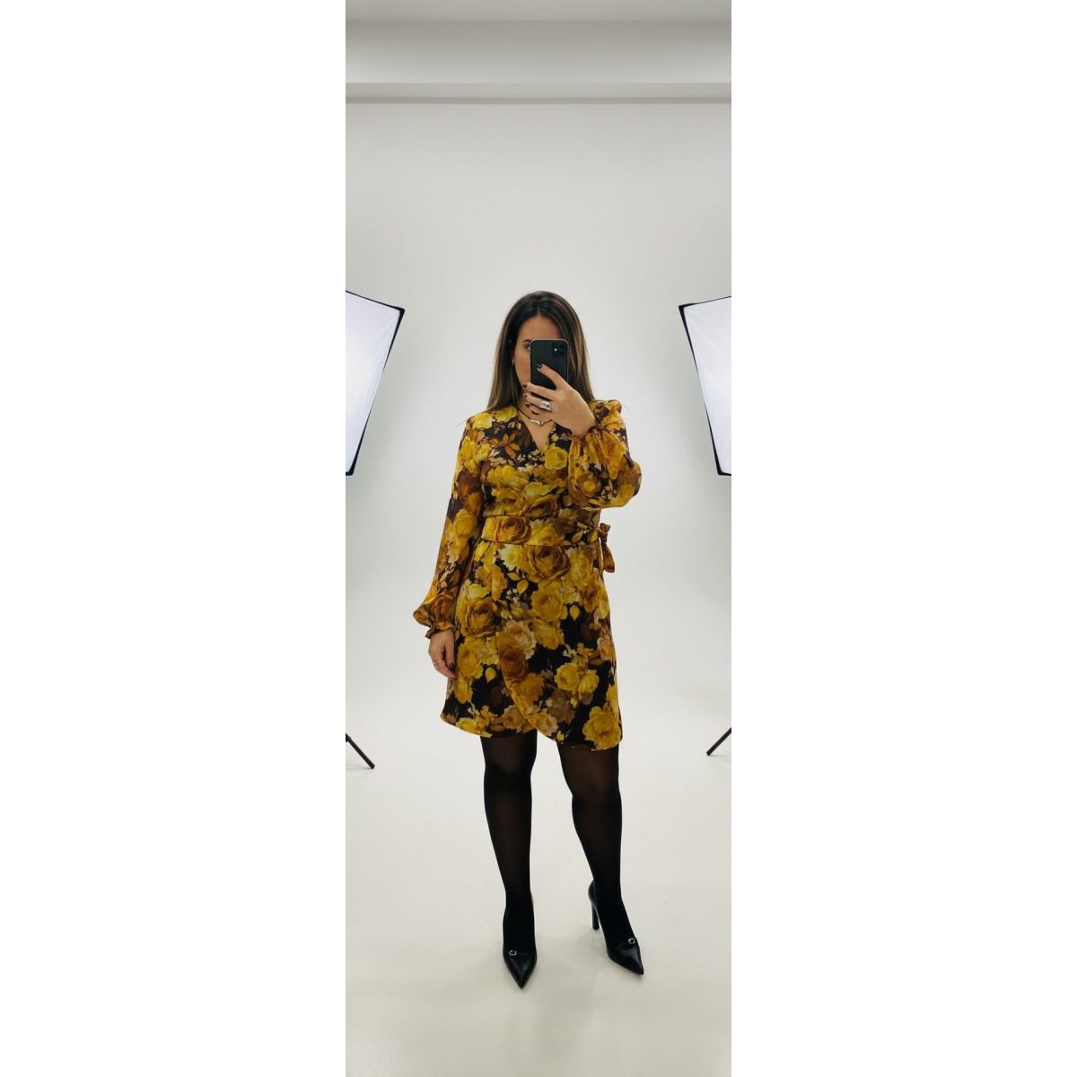 Le Vertige • Wrap Floral Mini Dress • Brown Yellow - Image 4