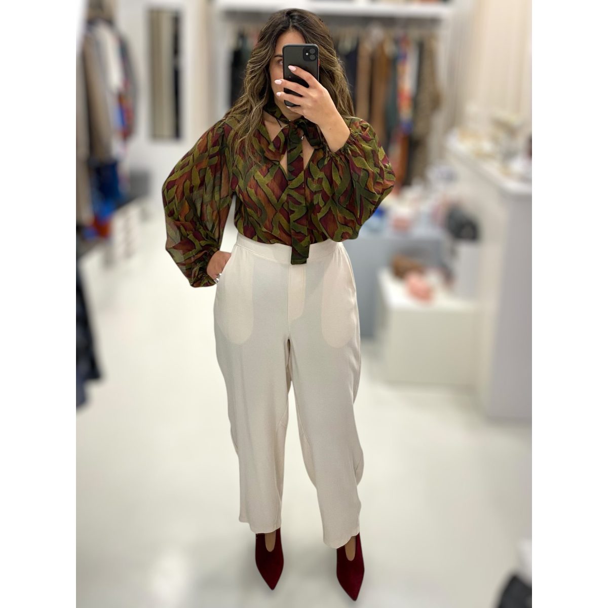 Deppy Joo • Silky touch Blouse • Olive Green Bordeaux - Image 3