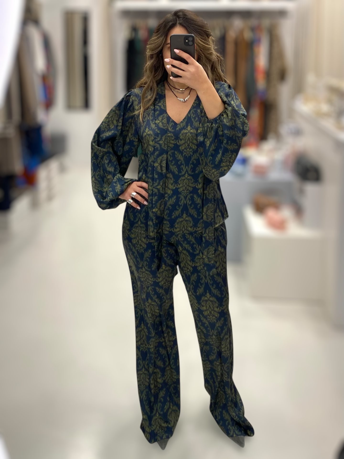 Deppy Joo • Silky touch Co-ord Set • Navy Blue Ochre Multi