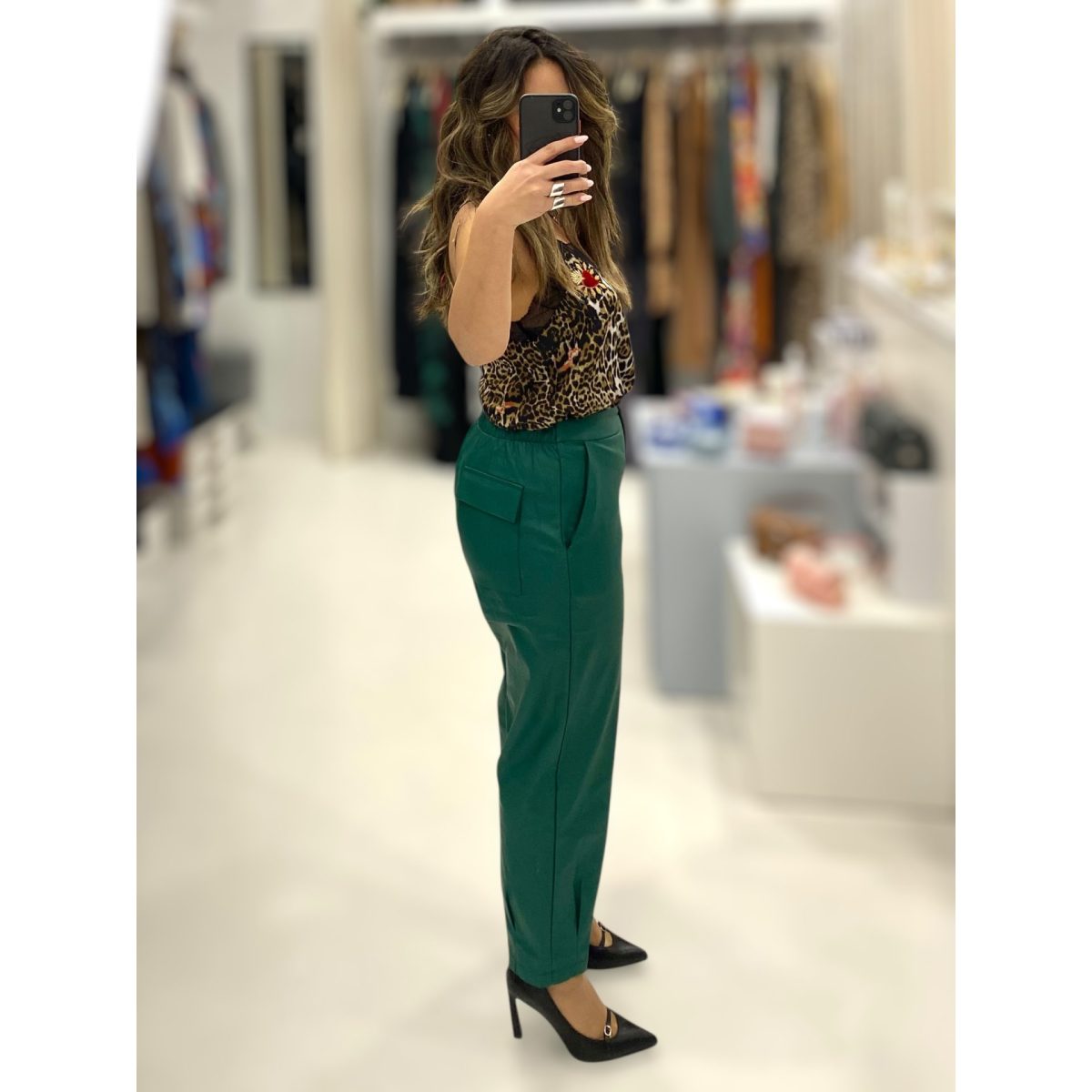 Le Vertige • Vegan Leather Barrel Pants • Green - Image 2
