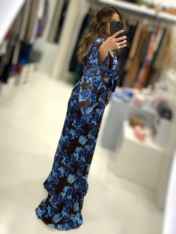 Le Vertige • Wide Pleated Floral Pants • Choco Brown Blue - Image 3