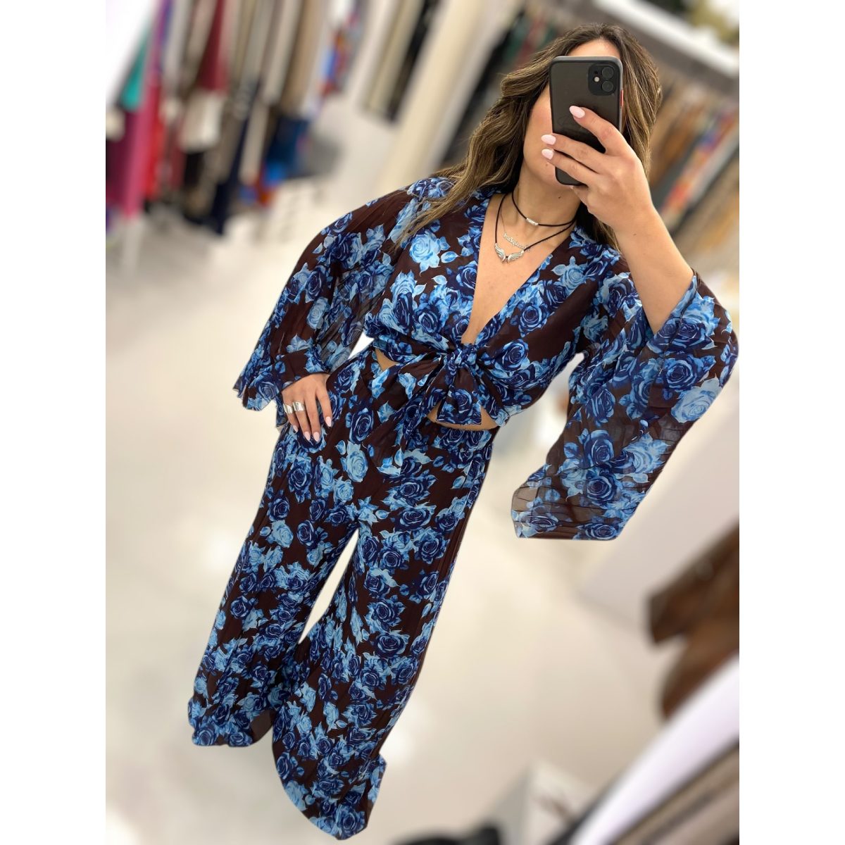 Le Vertige • Wide Pleated Floral Pants • Choco Brown Blue - Image 4