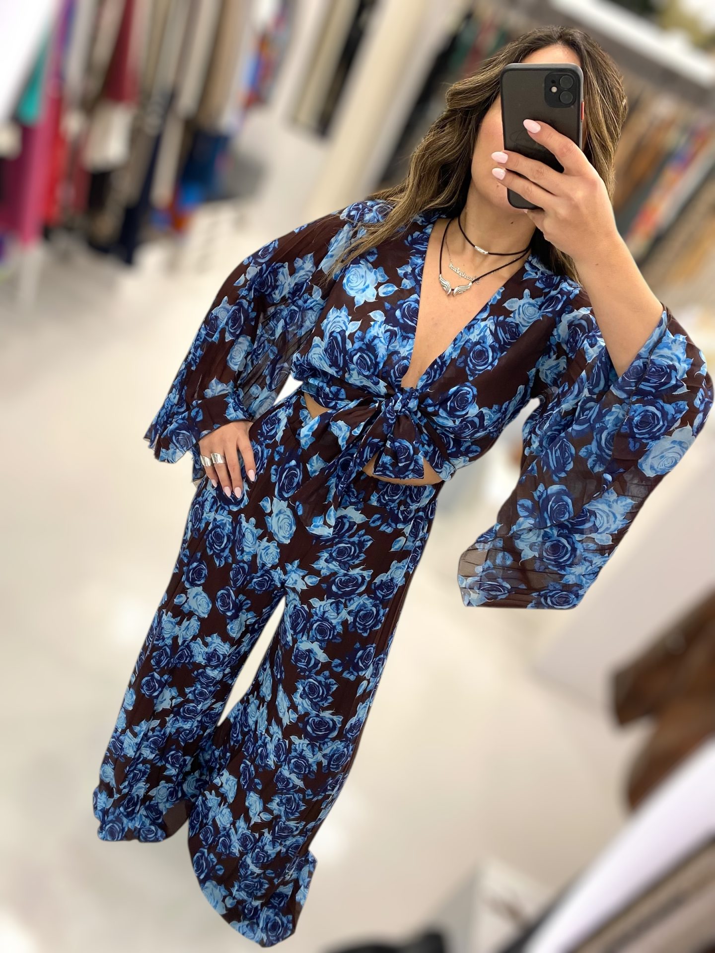 Le Vertige • Wrap Floral Top • Choco Brown Blue - Image 1