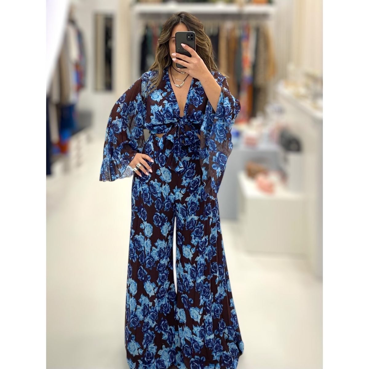 Le Vertige • Wide Pleated Floral Pants • Choco Brown Blue - Image 2