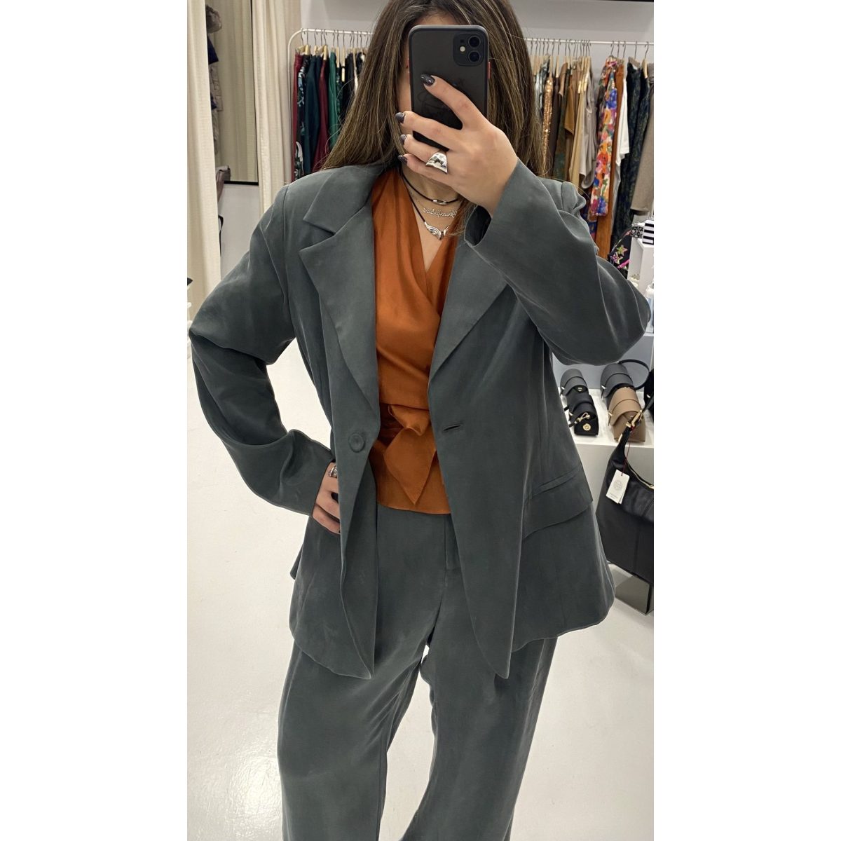 Deppy Joo • Silk Finish Total Suit • Green - Image 4