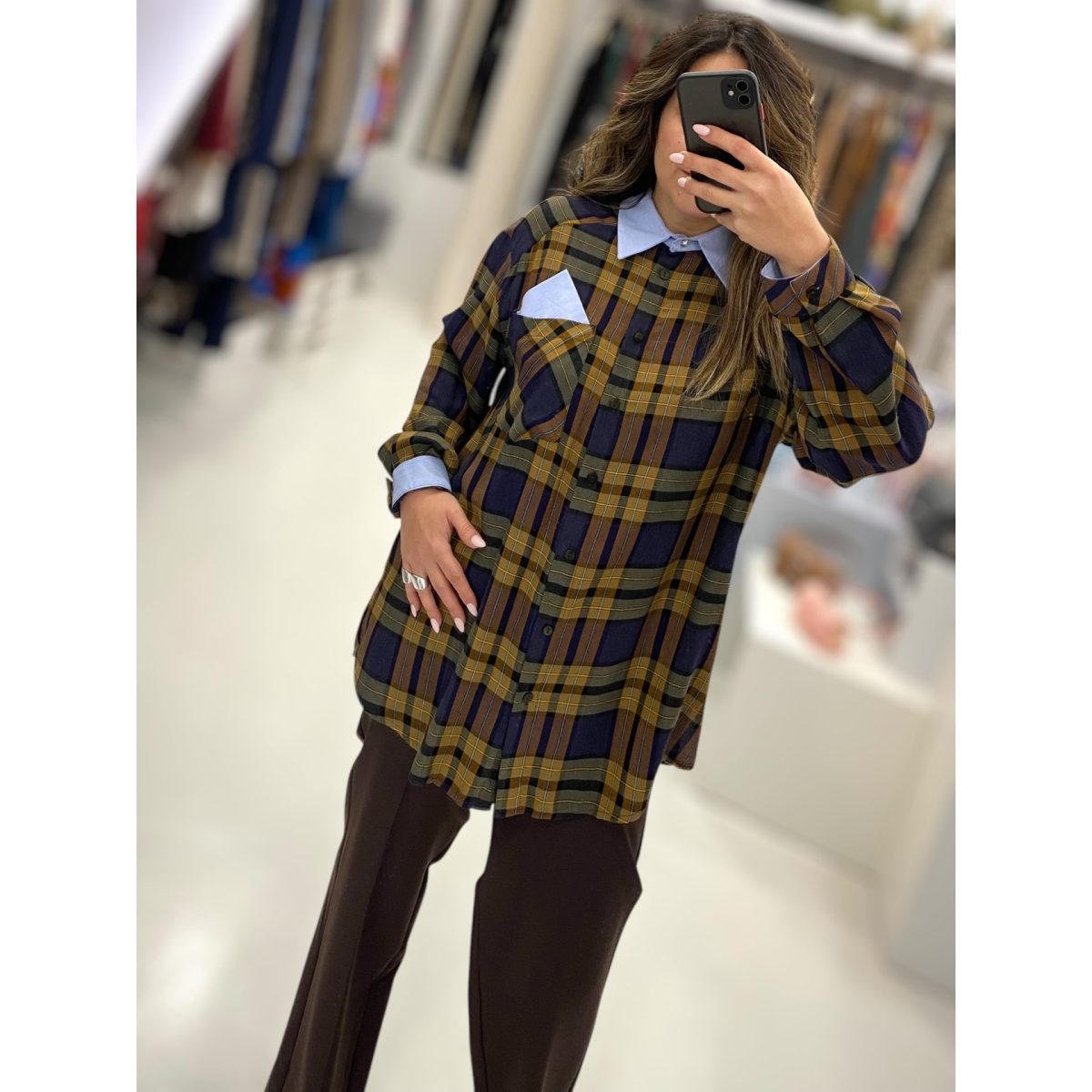 Maryley • Checkered Shirt • Blue Olive Brown - Image 2