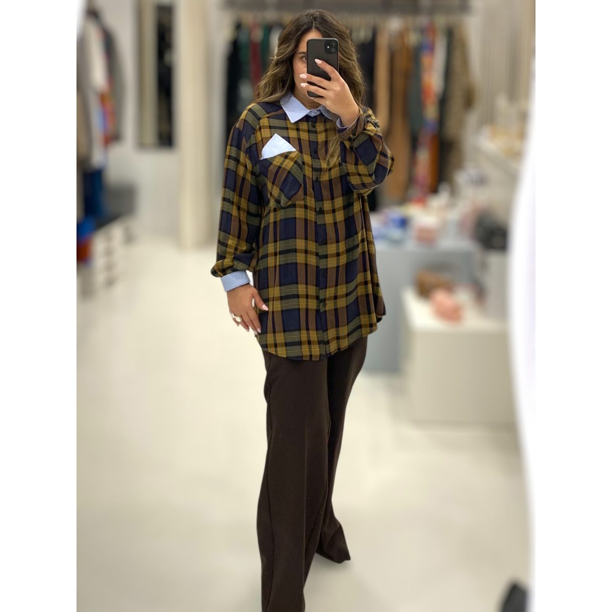 Maryley • Checkered Shirt • Blue Olive Brown - Image 4