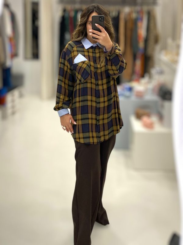 Maryley • Checkered Shirt • Blue Olive Brown - Image 4