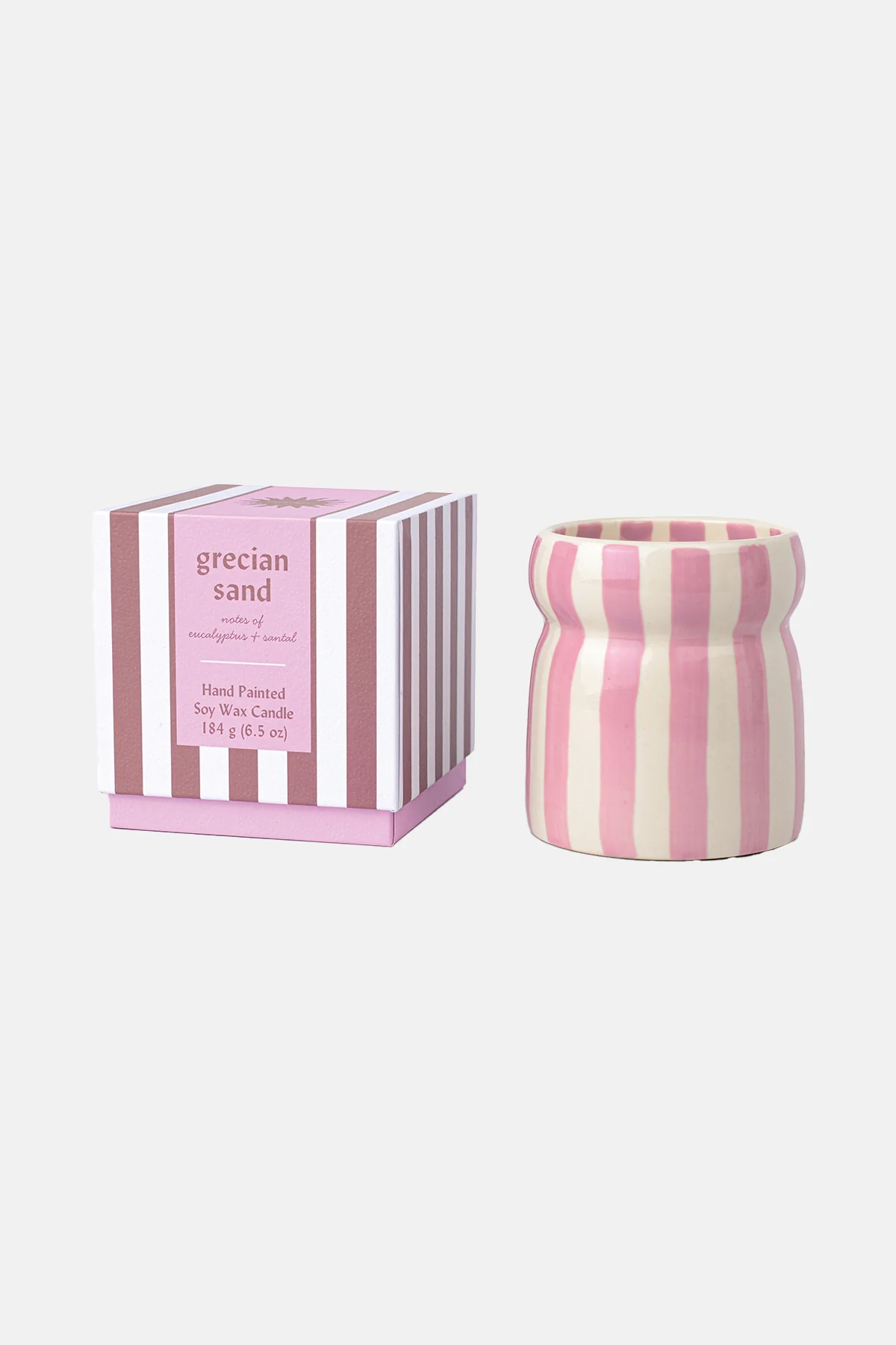 Paddywax Candles • Cabana Handpainted Striped Ceramic Soy Candle 184g • Grecian Sand