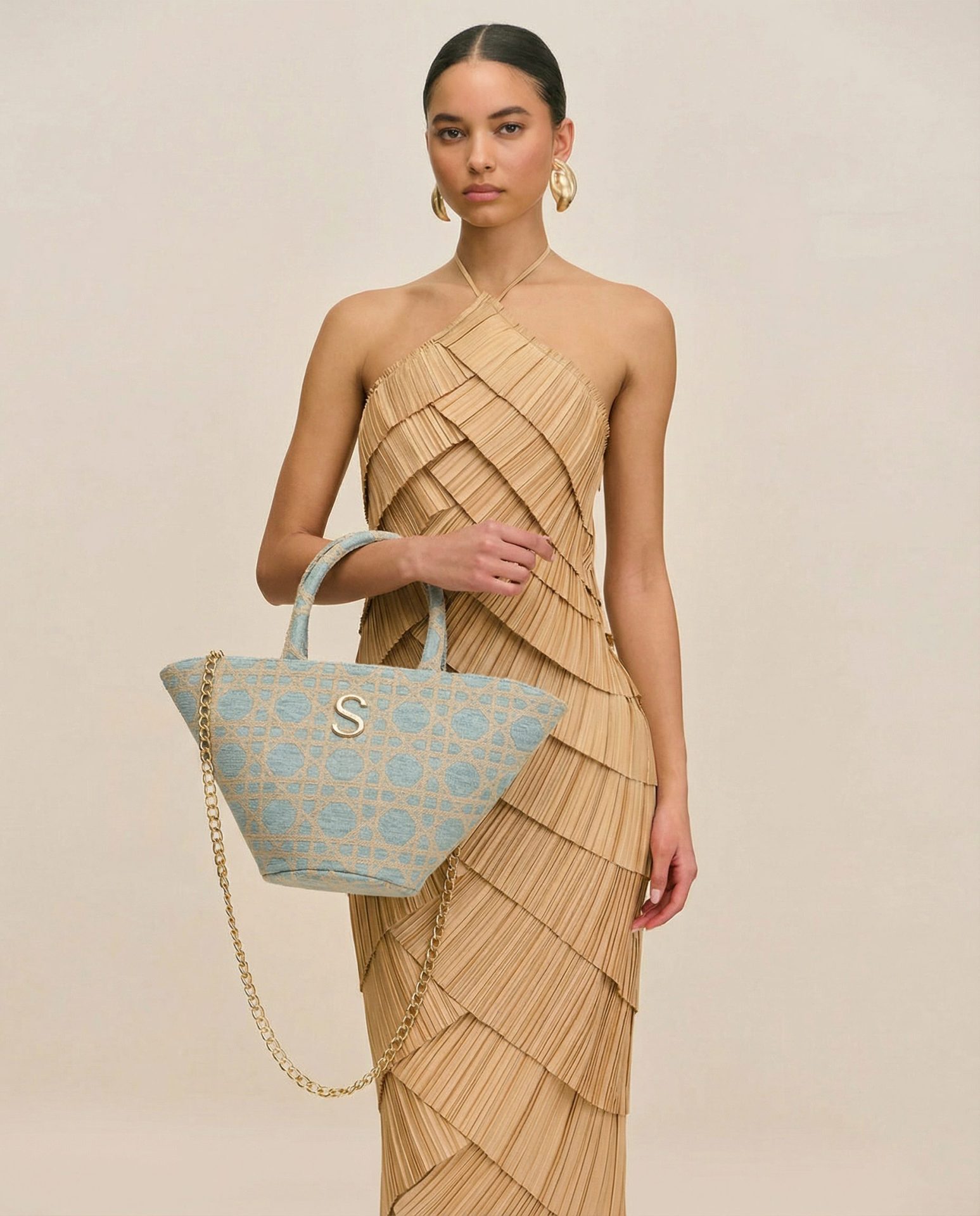 Sorena • Oceanis Mini Basket Bag • Beige Baby Blue