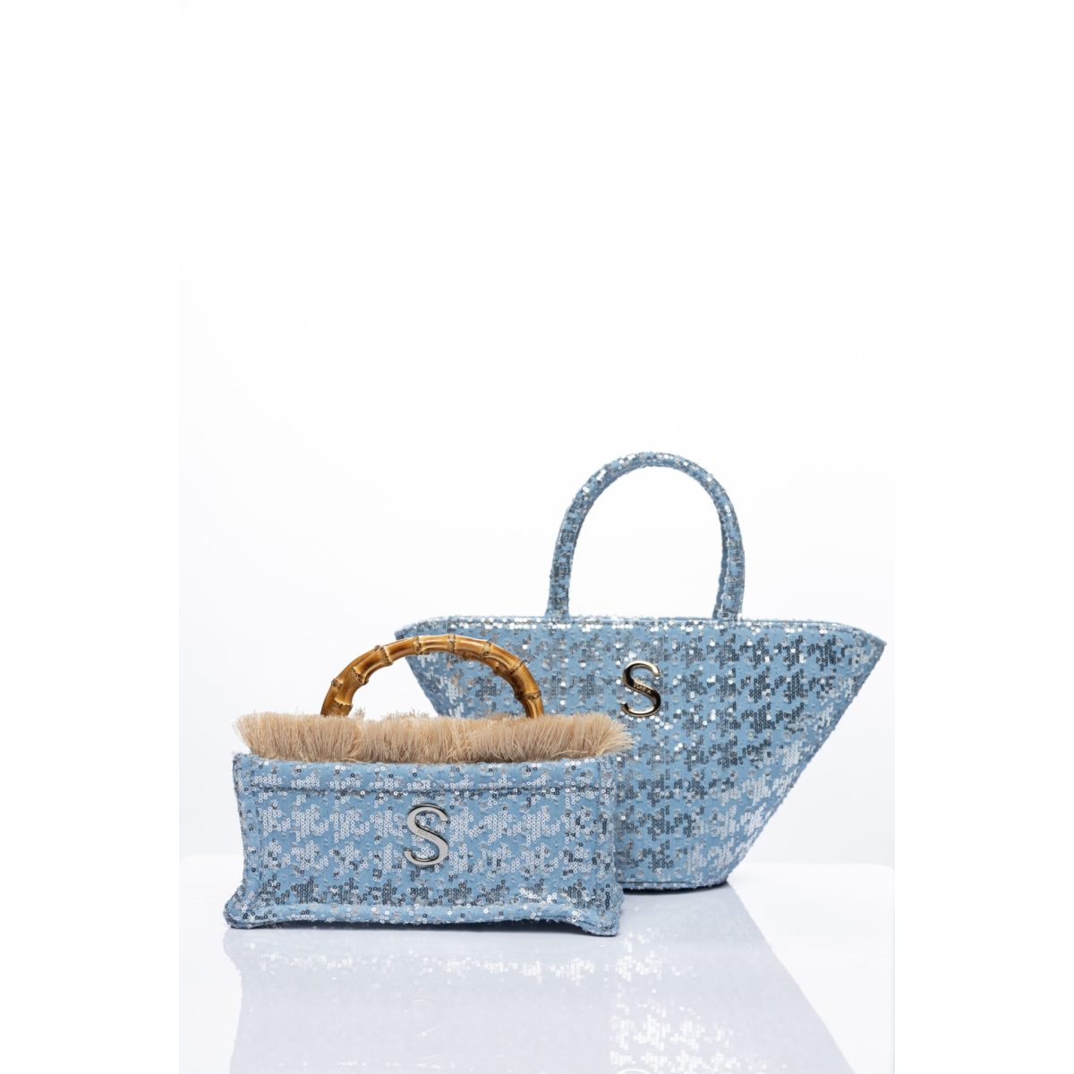 Sorena • Tritiani Mini Bamboo Tote Bag • Sequined Sky Blue - Image 5