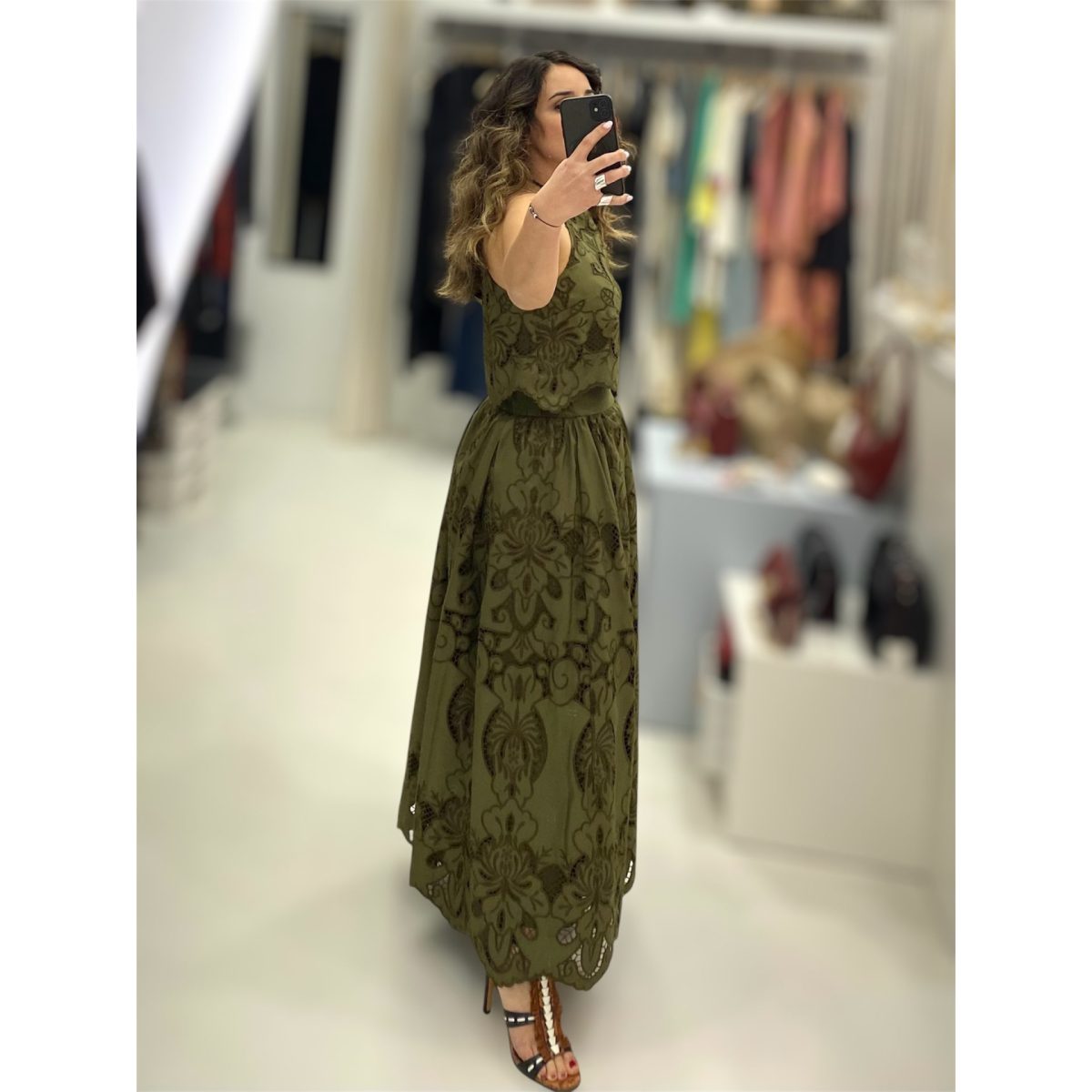 Moutaki • Floral Cutwork Embroidery Co-ord Set • Khaki - Image 2