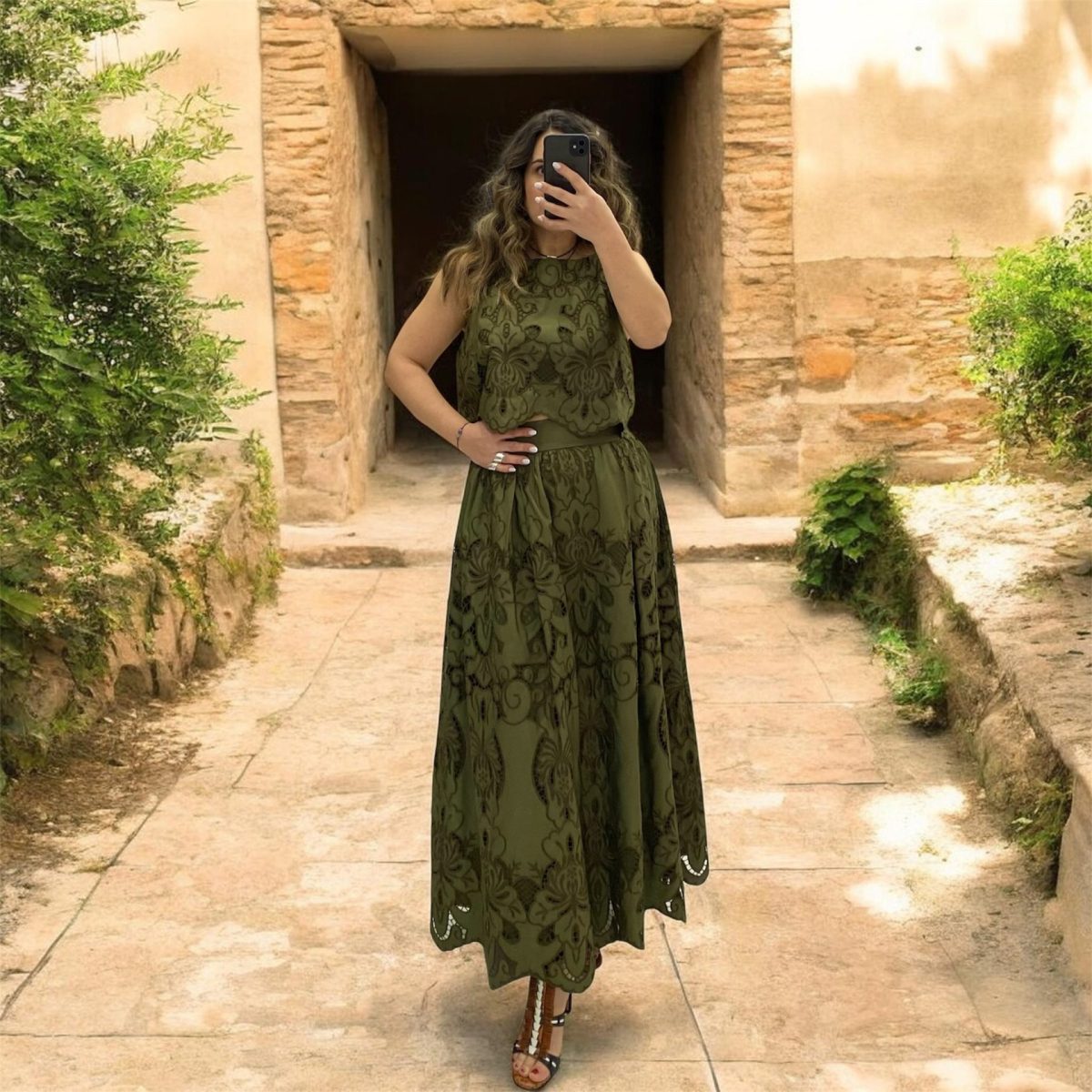 Moutaki • Floral Cutwork Embroidery Co-ord Set • Khaki - Image 4