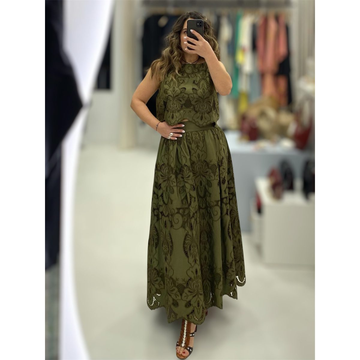 Moutaki • Floral Cutwork Embroidery Co-ord Set • Khaki - Image 3