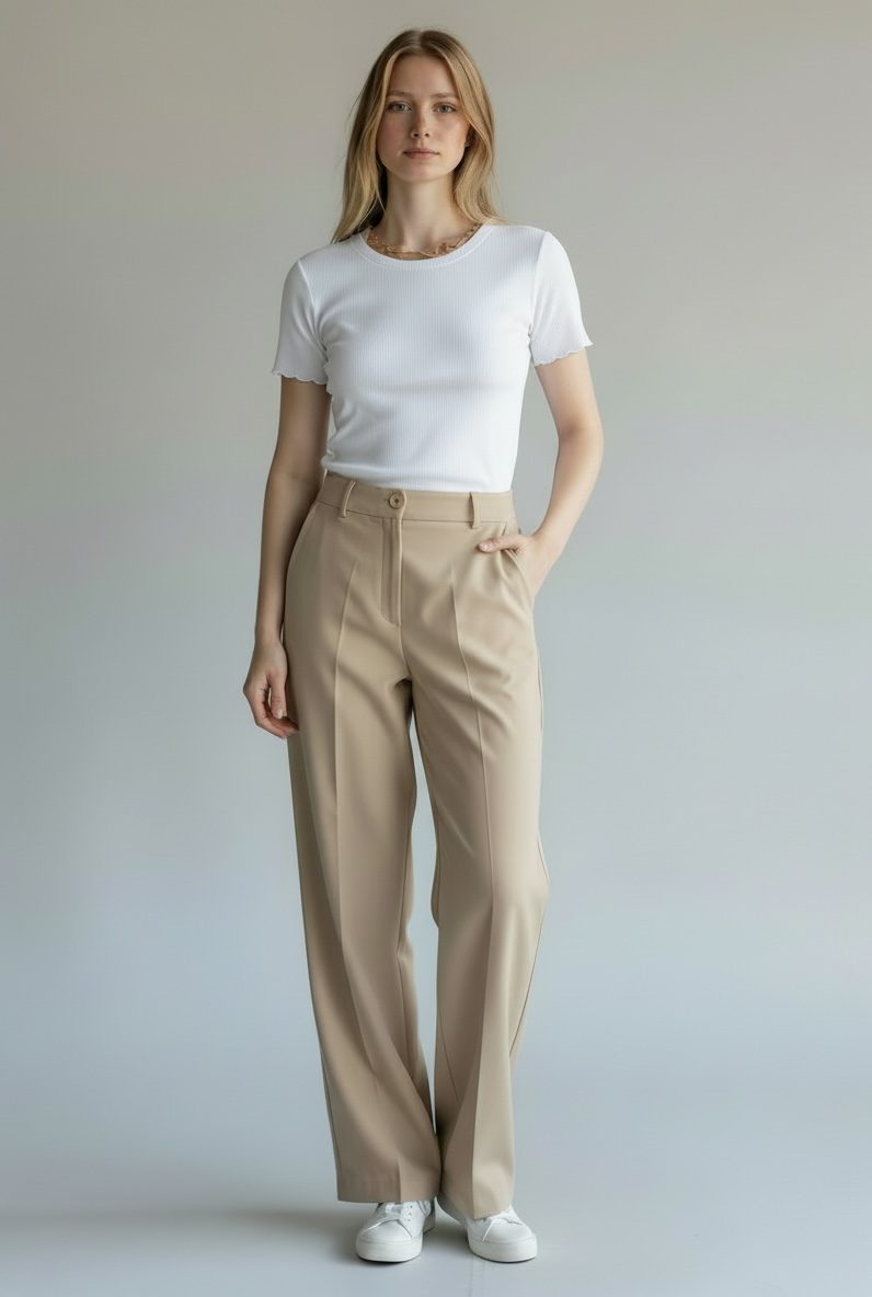 Le Streghe • Structured Wide-leg Trousers • Beige