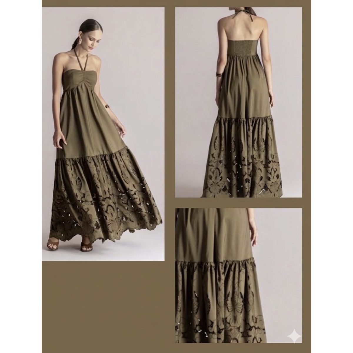 Moutaki • Floral Cutwork Embroidery Dress • Khaki - Image 3